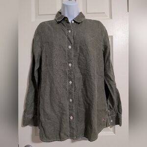 Women's Medium Tommy Bahama 100% Linen Green Button Up Top Long Sleeve